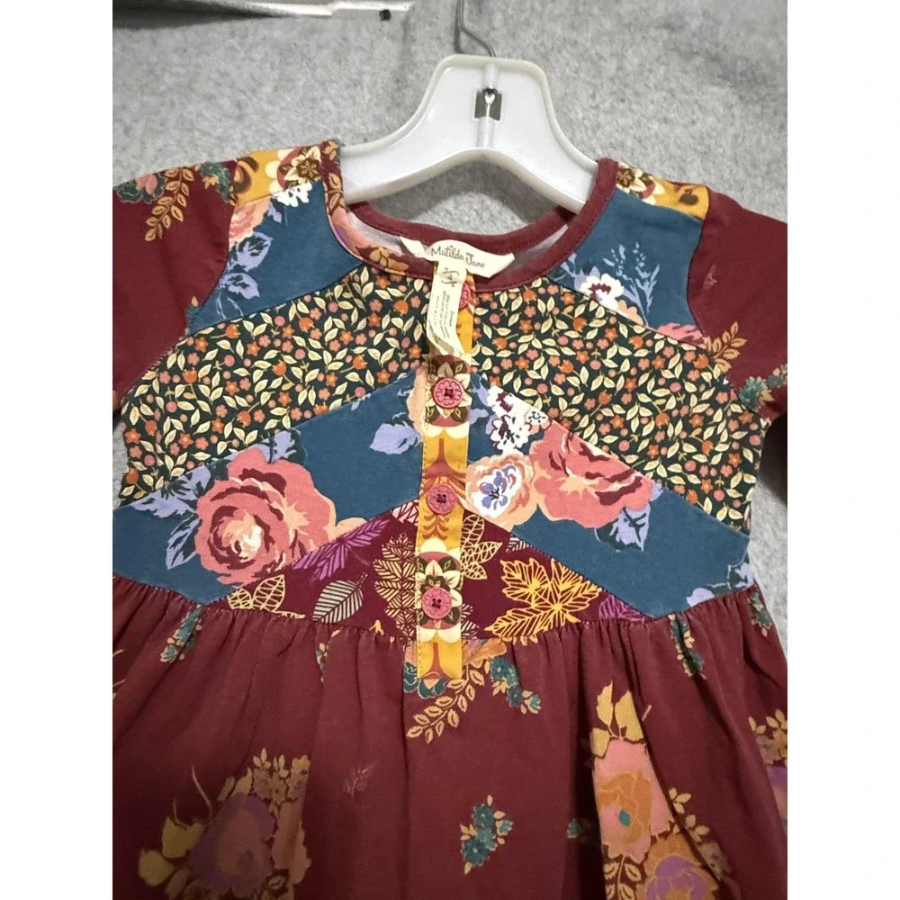 Matilda Jane Dress Girls 6 Red Floral Long‎ Sleeve Knit Knee Length Boho